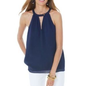 Lilly Pulitzer Silk Rogan Top in Navy BNWOT